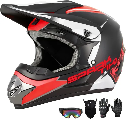 Vista 12 de Casco de motocross juvenil, casco de motocicleta ATV, cascos de motocross para exteriores, aprobado por DOT, cascos todoterreno con guantes, gafas