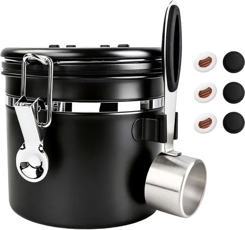 Vista 36 de ShanSon Recipiente hermético para café de acero inoxidable, recipiente de almacenamiento de granos de café con cuchara, recipiente de café