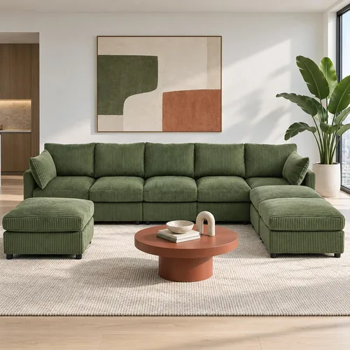 Vista 33 de Iroomy Sofá modular modular para sala de estar, asiento con cojín de resorte, moderno sofá convertible en nube con otomana, gris