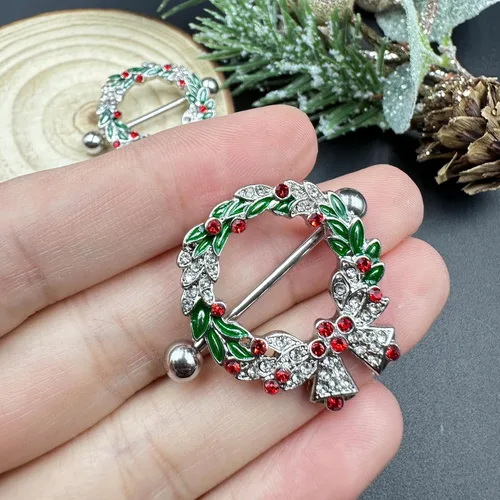 Vista 6 de KUNASSHIR Guirnalda de Navidad 14G, anillos para pezón, joyería de acero quirúrgico 316L, piercings de pezón, joyería de 0.63 pulgadas, Acero