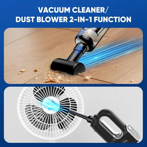 Vista 6 de Aspiradora Inalámbrica para Automóvil y Soplador de Aire, 18000 Pa Aspiradora de Mano con Motor sin Escobillas de 130 W, Batería Recargable de 2500