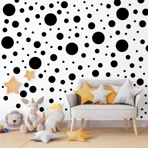 Vista 4 de Calcomanías de pared de lunares coloridos bohemios, calcomanías de pared de arco iris (negro) Peel and Stick,Easily Apply,Removable Dots,Multiple