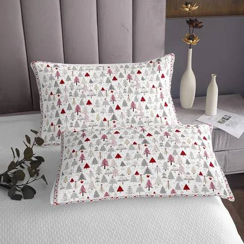 Vista 4 de Manfei Juego de colcha de Navidad para niños, tamaño individual, diseño de pinos de dibujos animados, decoración de habitación de niños y adultos