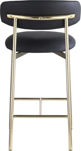 Vista 6 de Meridian Furniture 995Black-C Lupita Collection Modern Taburete contemporáneo con cuero vegano negro suave, marco de metal dorado cepillado, 20.5