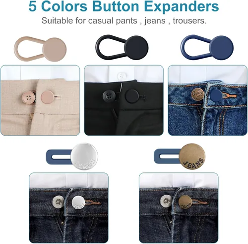 Vista 3 de KUNTAERY 12 extensores de cintura de pantalón para jeans, pantalones y faldas, extensores de botón ajustables sin coser, 1-1.8 pulgadas