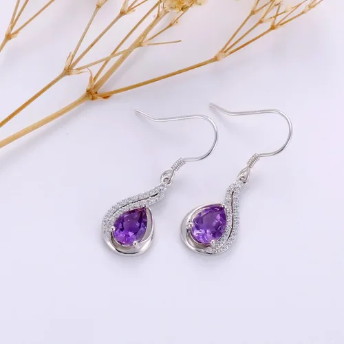 Vista 6 de Althum Gemstone Earrings for Women 925 Sterling Silver 6mm * 9mm Pear Cut Amethyst Garnet Drop Dangle Earrings