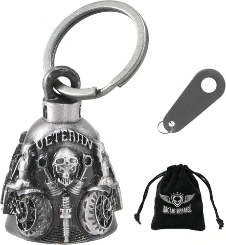 Vista 15 de Dream Apparel Campanas de motocicleta para motociclistas, accesorios de campanas pesadas y llavero para la suerte