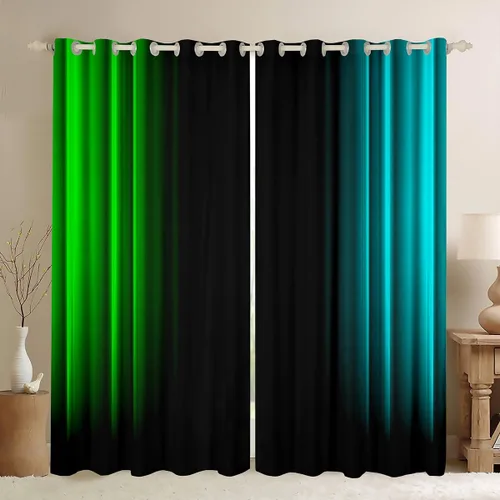 Vista 19 de Feelyou Cortinas abstractas degradadas para niños, adolescentes y mujeres, cortinas de ventana azules, moradas y negras, tratamientos geométricos
