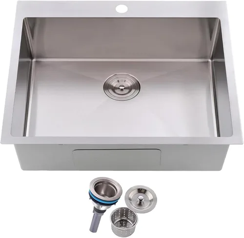 Vista 16 de Friho Fregadero de barra empotrable negro de 15 x 15 pulgadas, fregadero de cocina de acero inoxidable de un solo tazón montado en superficie