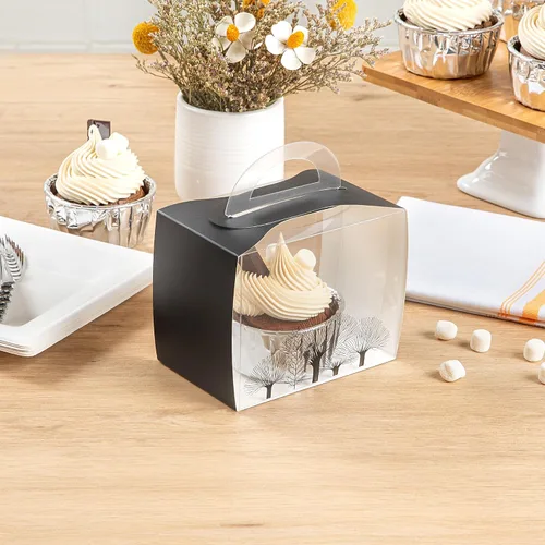 Vista 8 de Restaurantware Sweet Vision - Cajas individuales para cupcakes de 5 x 3.25 pulgadas, 100 cajas de exhibición desechables para cupcakes, con asa