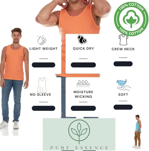 Vista 5 de Pure Essence Paquete de 2 camisetas sin mangas teñidas para hombre, camisetas casuales ideales para gimnasio, entrenamiento, correr, playa o uso
