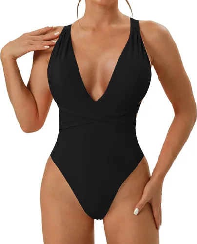 Vista 3 de Traje de baño de una pieza para mujer con control de abdomen y cuello en V, traje de baño sin espalda