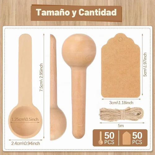 Vista 5 de 50 juegos de cucharas de madera mini de 3 pulgadas, cucharas de madera pequeñas, cucharas pequeñas desechables para frascos de especias, cucharas