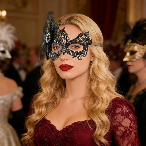 Vista 2 de JISEN Máscara de mascarada para mujer, máscara veneciana de Mardi Gras para carnaval, fiesta de cosplay