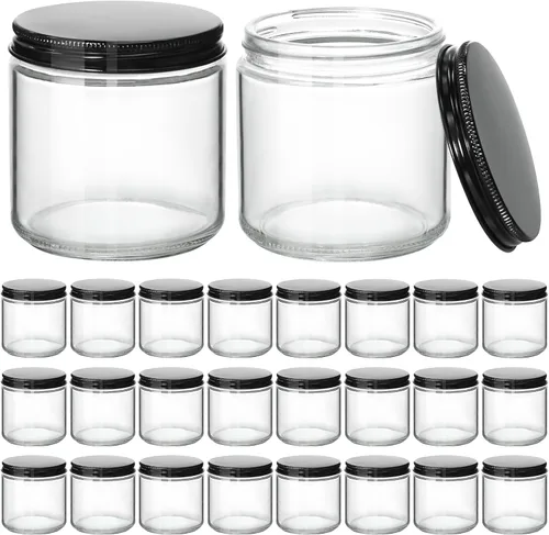 Vista 8 de KEYWING Frascos para velas de 4 oz con tapas, 24 PCS Frascos de vidrio ámbar con tapas de metal negro, Recipientes redondos para velas, Frasco vacío