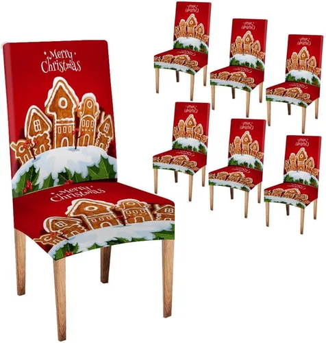 Vista 266 de CAPSCEOLL Christmas Dining Chair Covers,Snowflakes Festive Winter Pattern Stretch Chair Covers for Dining Room Set of 2 Washable Spandex Parson
