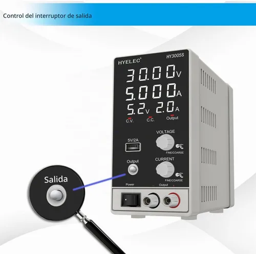 Vista 3 de Fuente de alimentación CC variable 30V 5A, Hyelec Fuente de alimentación regulada de conmutación ajustable con pantalla LED de 4 dígitos, ajustes