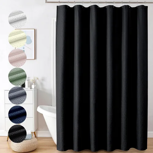 Vista 17 de OVZME Cortina de ducha de tela Berry Stall de 36 x 72 pulgadas, suave y gofre, pequeña cortina de ducha negra para baño con textura para un