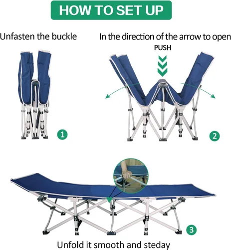 Vista 3 de Paquete de 2 catres de camping con colchón para dormir con almohadilla cómoda, cama de campamento resistente para adultos, catre plegable para casa