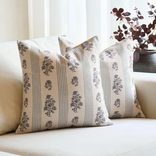 Vista 15 de Amor Virisso Fundas de almohada florales para sofá 18x18 Juego de 2 Fundas de almohada con estampado en bloque Fundas de almohada decorativas