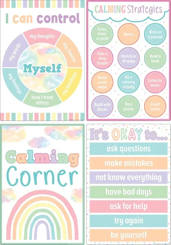 Vista 4 de Teacher Created Resources Pastel Pop Calming Strategies Paquete de póster educativo (TCR8439)
