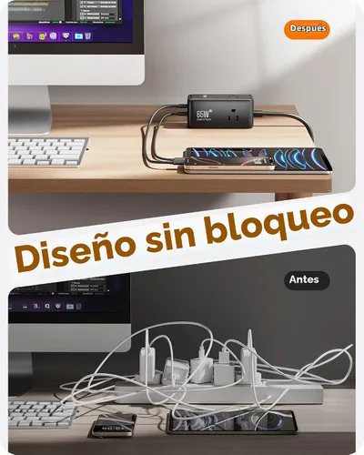 Vista 5 de LENCENT 65W GaN III 7 en 1 estación de carga, cargador USB C de escritorio