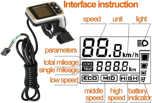 Vista 6 de L-faster Controlador de motor sin escobillas de bicicleta eléctrica de 250 W 350 W con pantalla LCD de acelerador de pulgar Wuxing y freno EBS