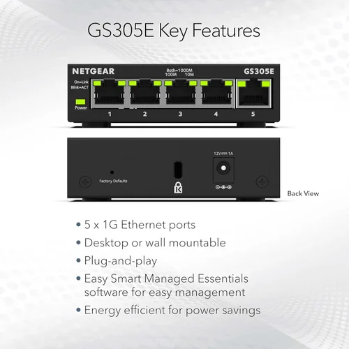 Vista 6 de NETGEAR 5-Port Gigabit Ethernet Easy Smart Managed Network Switch (GS305E)