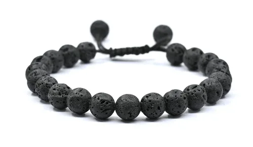 Vista 6 de Lava Stone Bracelet for Women Men's Gifts - Protection Healing Crystal Bracelet - 8mm Gemstone Beaded Adjustable Bracelet Pulseras Para Hombres