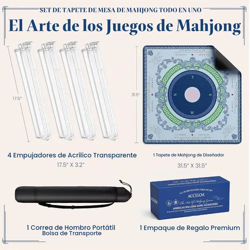 Vista 2 de American Mahjong Mat and Racks Set: 31.5" x 31.5" Neopreno impermeable Brújula azul marino