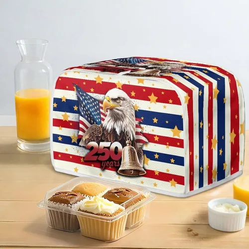 Vista 4 de Cubierta de protección contra el polvo del horno tostador de 2 rebanadas 250 años de celebración con bandera americana águila tostadora máquina