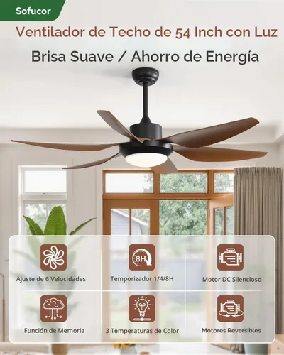 Vista 2 de Sofucor Ventiladores de techo de 54 pulgadas con luces, ventilador de techo para exteriores con control remoto, motor de CC silencioso, ventilador