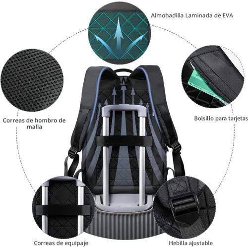 Vista 6 de Mochila hk para Hombre de Negocios, Mochila Delgada con Cargador USB, Mochila para Computadora, Ligera, Antirrobo, para Viaje, Negro, 15,6 pulg.