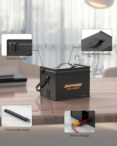Vista 6 de SUPULSE Lipo Bolsa de batería ignífuga a prueba de explosiones Bolsa de gran capacidad para cargar batería y bolsa de protección de almacenamiento