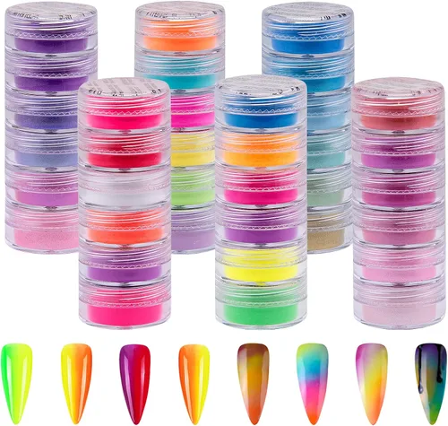 Vista 11 de Duufin 36 colores de pigmento de uñas en gel acrílico pigmentos coloridos luminosos iridiscentes con purpurina perlado de alto brillo halo en polvo