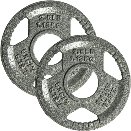 Vista 11 de Yes4All - Discos de pesas olímpicos de hierro fundido con asas tri-grip de 2 pulgadas, discos de pesas para levantamiento con acabado suave