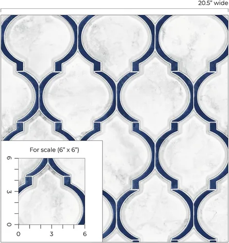 Vista 9 de NextWall Papel tapiz de vinilo y pelado de imitación de Ogee mármol (azul real y carrara)