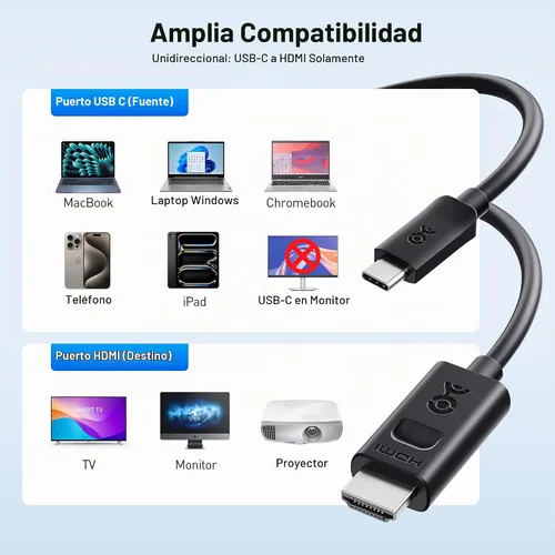 Vista 6 de Cable Matters Cable USB C a HDMI 2.1 unidireccional, 3 pies, negro