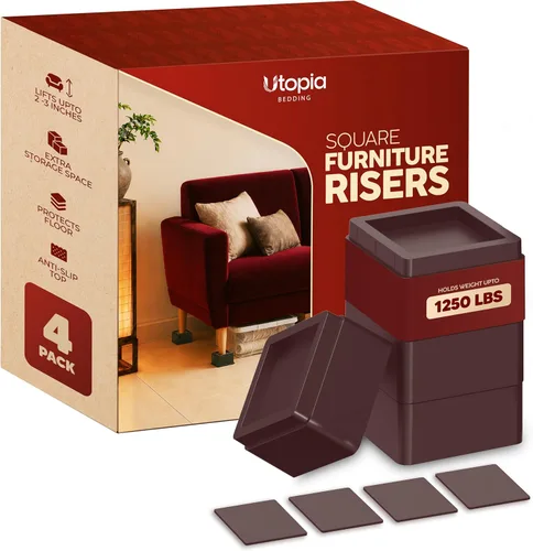 Vista 3 de Utopia Bedding Elevadores de Cama de 2 Pulgadas - Paquete de 4 - Elevadores de Muebles con Espuma Antideslizante y Almohadilla de Goma - Elevadores