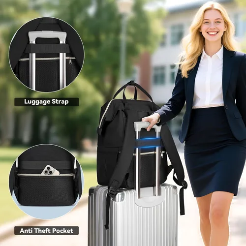 Vista 6 de MATEIN - Mochila de almuerzo de 15.6 pulgadas, bolsa negra para laptop con Negro