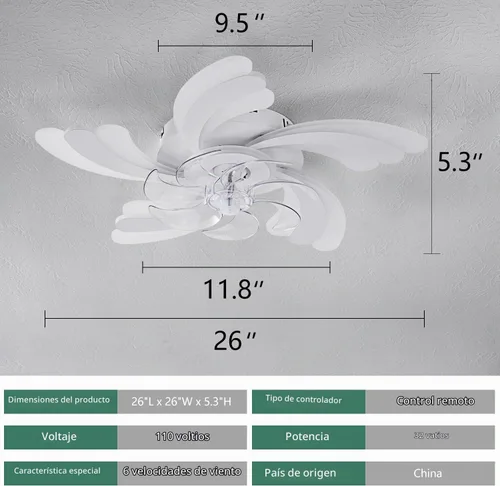 Vista 5 de Ventilador de techo de perfil bajo con control remoto y aplicación, motor silencioso y luz LED regulable, ventilador de techo de montaje empotrado