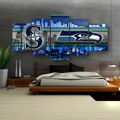 Vista 7 de Póster del equipo deportivo de Seattle City, lienzo deportivo, patrón artístico de pared, diseño Art Deco para decoración del hogar, foto