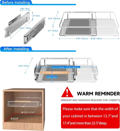 Vista 2 de Organizador de gabinete extraíble, 12.2 ~ 17.9 pulgadas de ancho x 22.5 pulgadas de profundidad, estantes extraíbles expandibles para armarios