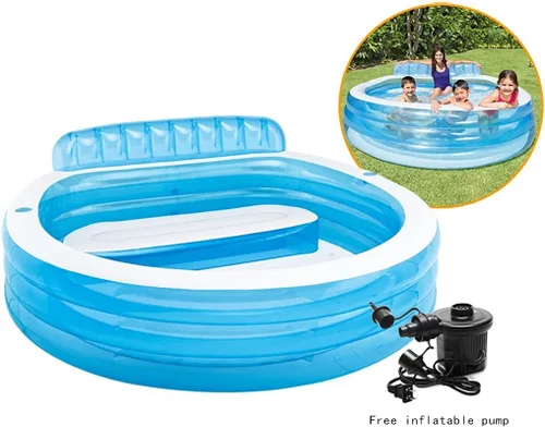 Vista 5 de Redondo con bomba inflable gratis, piscina familiar de tamaño completo, piscina inflable para niños, adultos, niños pequeños a partir de 3 años, al