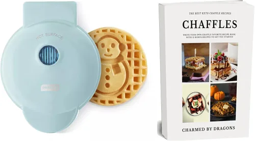 Vista 6 de Dash Mini Waffle Iron de 4 pulgadas con el mejor libro de recetas de chafle Keto y diario de Charmed By Dragons (4 pulgadas MINI AQUA)