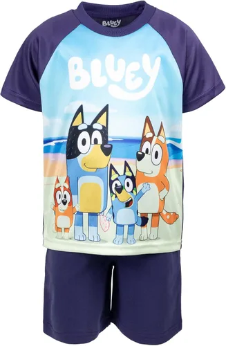 Vista 4 de Bluey Bingo Dad Mom - Camiseta sin mangas y pantalones cortos de rizo francés, conjunto de 3 piezas para niño pequeño a niño grande