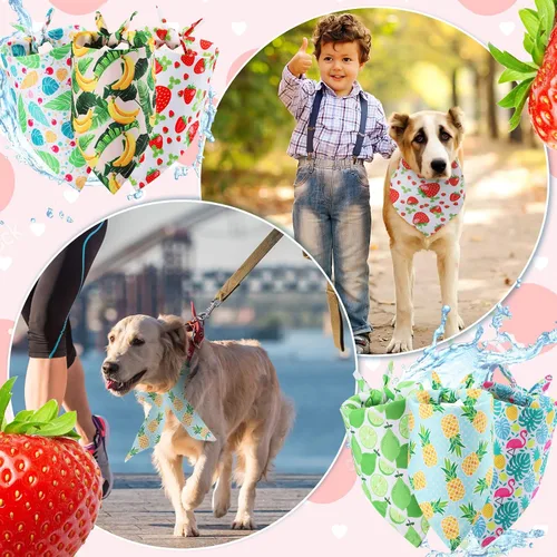 Vista 6 de Weewooday Pañuelo grande para perro, bufanda de verano para perro, bufanda triangular hawaiana, ajustable, lavable, pañuelo para mascotas