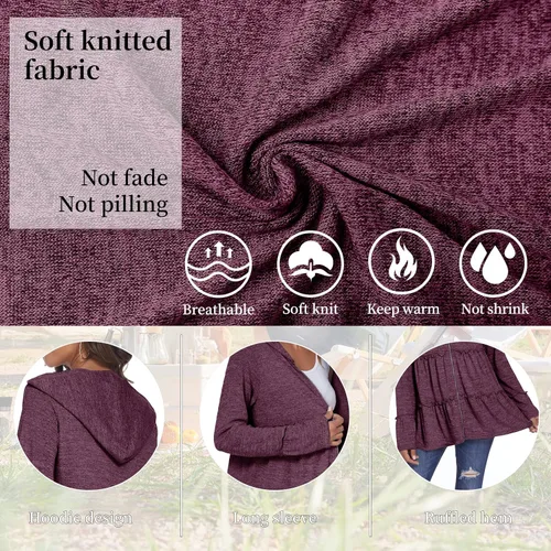 Vista 5 de DEESHA Sudadera con capucha con cremallera completa para mujer plisada escalonada con volantes chaqueta de manga larga