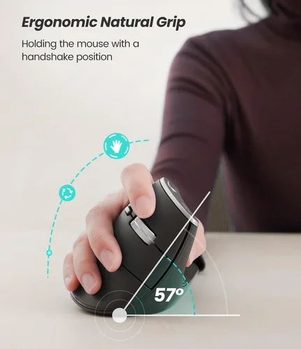 Vista 3 de Nulea M510 - Mouse vertical inalámbrico, ergonómico para un seguimiento cómodo, 3 DPI ajustables (800-1200-1600), mouse vertical inalámbrico de 2.4G