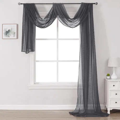 Vista 18 de Bufanda transparente para ventana de 144 pulgadas de largo, color azul bebé, perfecta como bufandas de cenefa, así como toldo de cama o decoración